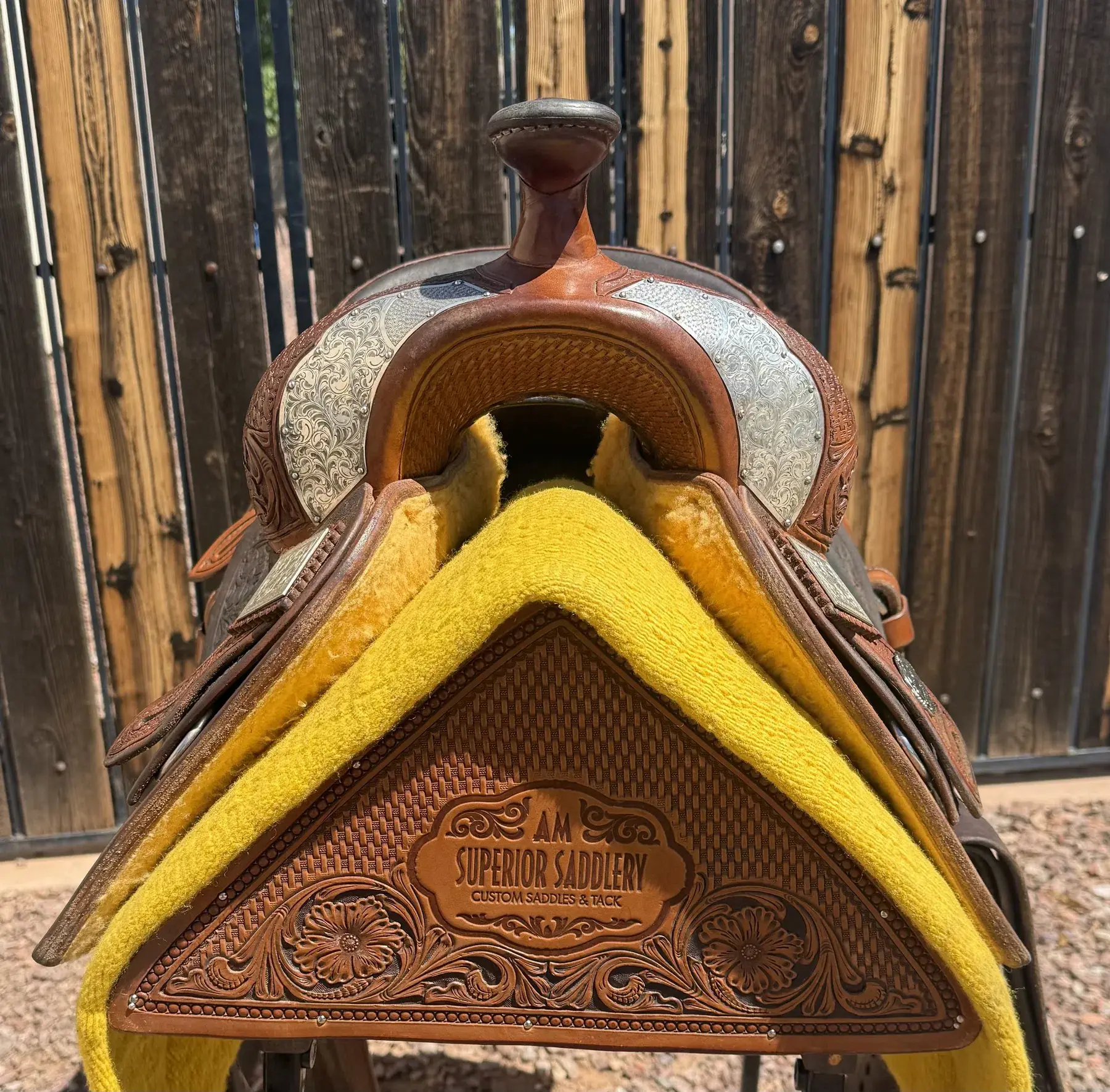 Casey Deary Reiner — AM Superior Saddlery brand stamp on cantle