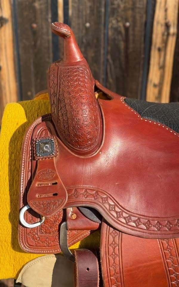 Lady Cowhorse — horn swell left with Bob's Custom badge